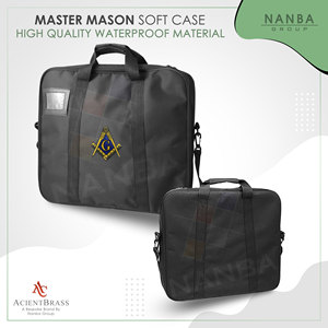 Estuche de Lujo Clásico para Mandil Masónico, con Cierre de Cremallera, Emblema de Compás Cuadrado Dorado, Ligero, Negro, MM, Cordura - Product Image 2