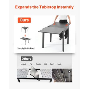 Tavolo da Pranzo da Esterno Espandibile 32-63 Pollici, Rettangolare con Telaio in Alluminio e Doghe in Acciaio, Tavoli da Bistrot per Giardino per 4-6 Persone - Product Image 5