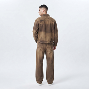 Men's Vintage Winter Breathable <b>Denim</b> Tracksuits Turn Collar Jeans Washed <b>Jacket</b> <b>Denim</b> Pant Set Outerwear - Product Image 2