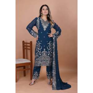 Conjunto de Traje de Chifón XL de Diseñador con Bordado de Secuencia Codificada - Product Image 2