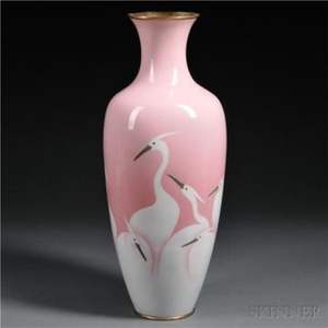 Vase en métal émaillé cloisonné rose de luxe, élégant pot à fleurs en laiton artisanal avec motif grue, décoration orientale pour la maison, cadeau de mariage - Product Image 1