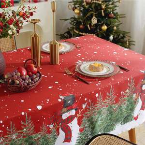 Mantel navideño con estampado de casa de jengibre y muñeco de nieve rojo, decoración para fiestas navideñas - Product Image 4