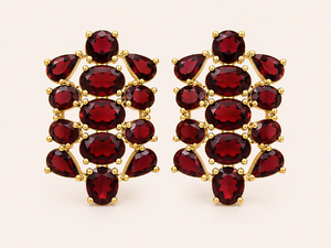 Garnet CZ 925 Sterling <b>Silver</b> January Birthstone <b>Stud</b> <b>Earrings</b> For Women Jewelry 18k Gold Plated Birthday Gift - Product Image 3