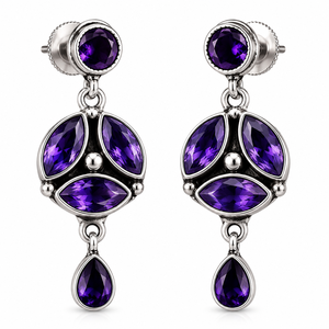 Wholesale Oxidized <b>Silver</b> Multi Stone Drop <b>Earrings</b> for Women Party Jewelry Bulk Supplier Indian Manufacturer Bohemian Style - Product Image 1