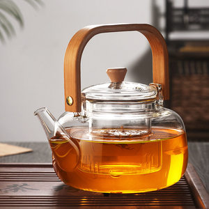 Tetera de Vidrio Resistente al Calor de 1000 ml, Tetera de Borosilicato con Asa de Bambú, Jarra Transparente para Servir Té, para el Hogar, la Oficina o Fiestas - Product Image 3