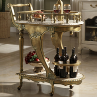 Chariot de bar mobile classique de luxe pour hôtel, restaurant, VIP, en marbre doré, chariot de service OEM ODM