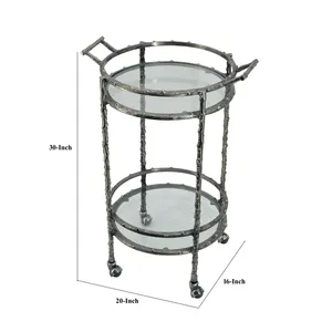 Chariot roulant rond en métal avec étagères en verre, motif végétal vintage, support utilitaire durable pour les fêtes - Product Image 3