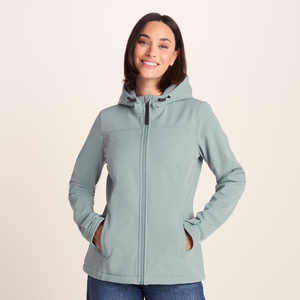 Veste softshell pour femme, couleur turquoise, manches longues, fermeture éclair, capuche, imperméable, style décontracté, couleur unie, longueur normale, manteaux pour femmes - Product Image 1