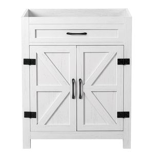 Mobile bagno lavabo a doppia anta in truciolato melaminico bianco lavato, con ripiani interni a U, 76x47x91cm - Product Image 2
