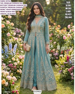 Conjunto Tradicional Anarkali de Seda Chinnon para Mujer, Largo hasta el Suelo, para Bodas, Marca Aab-e-Zar - Product Image 1