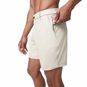 Pantalones Cortos Bermuda Beige para Hombre, Color Sólido, Tela Oxford de Algodón, Estilo Casual con Bolsillos, Cintura Media, Cierre de Botones - Product Image 3