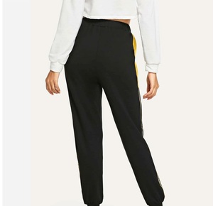 Women Color Blocked Harem <b>Pants</b> High Waist Elastic Waist Loose Fit Ankle-Length Sporty Style With Side Stripe Patchwork Design - Product Image 2