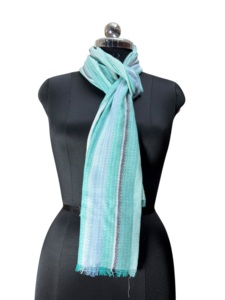 Bufanda de Hombre Tejida a Mano, Mezcla de Viscosa/Algodón, Diseño Multicolor a Rayas, Estilo Casual para Playa, Otoño - Product Image 1
