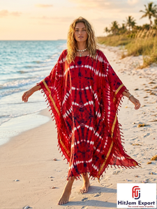 Vestido Kaftan Estampado Personalizado para Mujer, Corte Holgado, Ligero y Cómodo, Ropa de Playa Elegante de Verano, Fabricación Personalizada OEM ODM - Product Image 2