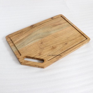 Planche à découper ronde en bois durable et éco-responsable avec poignée et spatule, épaisseur 1,5 cm, pour la cuisine (viande, pain, aliments cuits) - Product Image 5