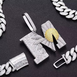 Iced Out Pendant Baguette Center Diamond <b>Charm</b> Yellow Stone Hip Hop Jewellery Micro Pave Round Stones <b>Silver</b> - Product Image 2