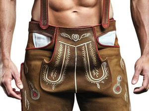 Pantalones cortos bávaros de cuero para hombre, estilo alpino, para Oktoberfest, con tirantes bordados, estilo tradicional alemán. - Product Image 4