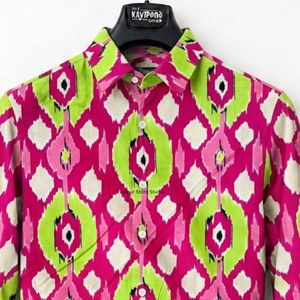 เสื้อเชิ้ตพิมพ์ลายดอกไม้สไตล์ลำลองสำหรับผู้หญิง ผ้าฝ้าย 100% ระบายอากาศได้ดี ปกติดกระดุม สีชมพูและสีขาว ลดราคา - Product Image 3
