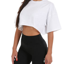 Women's Red Crop <b>Top</b> Black White Stripe Crew Neck Drop Shoulder Short Sleeve Breathable Eco-Friendly Casual Canvas T-Shirt 100% - Product Image 1