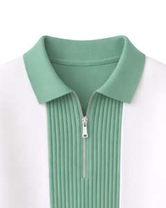 Sudadera Polo Personalizada para Hombre, Verde Menta y Blanca, con Cierre de Cremallera de un Cuarto, Paneles Acanalados, Estilo Casual, Forro Polar, Manga Larga, Ropa Urbana - Product Image 5