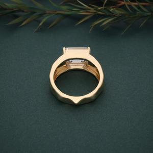 Anillo de Compromiso Unisex con Diamante Cultivado en Laboratorio, Chapado en Oro de 14K, Corte Redondo Geométrico, Estilo Hiphop, AMBER JEWELS, Certificado IGI - Product Image 2