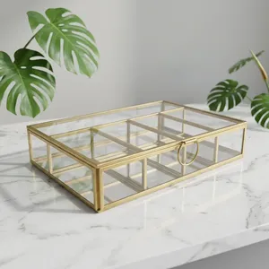 Gold Metal Glass Storage Box With Dividers For <b>Jewelry</b> <b>Organizers</b> - Product Image 3