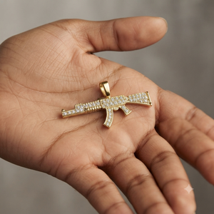 Trendy Hip Hop Rapper's Style 10K <b>Solid</b> <b>Gold</b> Custom Iced Minimalist Sword Gun Natural Diamond <b>Pendants</b> Statement Necklace Charms - Product Image 4