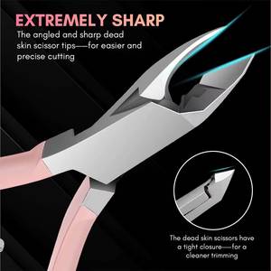 Coupe-ongles professionnel en acier inoxydable avec poignées roses, lame courbée, pointe acérée pour ongles des doigts, usage adulte - Product Image 2