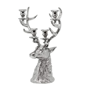 Porte-bougie en aluminium de haute qualité en forme de renne à 4 bras, électroplaqué argent, fait main, pour la décoration de Noël à la maison - Product Image 2