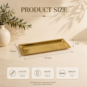 Product Apricate Luxury Stainless Steel Gold Serving Tray <b>Mirror</b> Finish Beaded Border Premium Display Platter for Elegant Dining - Product Image 2