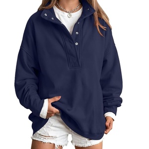 Sudadera clásica para mujer, 100% algodón, tejido de rizo, 280-300 GSM, color sólido, con botones frontales o estampado, proveedor de Bangladesh. - Product Image 1