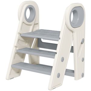 Sgabello da Cucina Regolabile e Pieghevole con Maniglie Antiscivolo, Arredo per Bambini per Lavabo Bagno, Grigio - Product Image 1