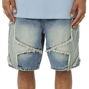 Shorts en jean pour homme taille mi-haute de qualité supérieure, coupe oversize personnalisée, pour l'hiver, délavé foncé ou clair, style hip-hop, respirant, décontracté, streetwear - Product Image 5