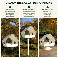 Mangeoire à oiseaux JH-Mech, grande maison pour oiseaux de jardin avec abreuvoir, support pour bol et câble en acier de 3 m, mangeoire multifonctionnelle pour oiseaux d'extérieur