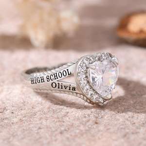 Anillo de Graduación Universitario Personalizado BOJ School Ring 060, Anillo de Colegio Secundario para Ella, con Piedra de Nacimiento, Plata 925, ¡Oferta! - Product Image 2