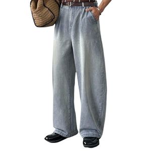 Pantalones de mezclilla de cintura media, corte recto, lavado a la piedra, ajuste holgado, con dobladillo rasgado, estilo urbano, hip hop, tela de algodón transpirable, para otoño - Product Image 4