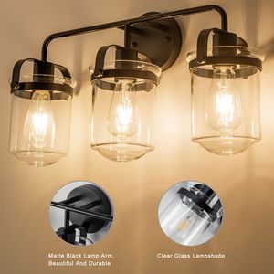Set di 3 Lampade Decorative Industriali Moderne per Interni, Applique con Paralume in Vetro Trasparente, Attacco E26, Lampadina Non Inclusa - Product Image 5