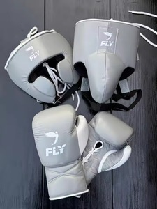 Fly Boxing Gloves <b>Lace</b>-up PU Material Training Gear for Adults Gray with White Logo - Product Image 4