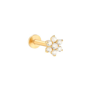 Labret de Oro Sólido de 14K con Flor de Diamantes, Origen de Primera Calidad | Fábrica de Piercings Cultivados en Laboratorio CVD |   Pernos Roscados Internos de 16G y 18G para Joyería al por Mayor - Product Image 1