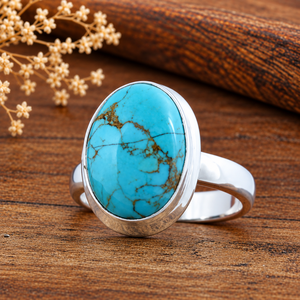Kingman Mohave <b>Turquoise</b> Silver <b>Ring</b> Western Boho Statement Gemstone Jewelry Southwestern Fashion <b>Ring</b> for Women - Product Image 6