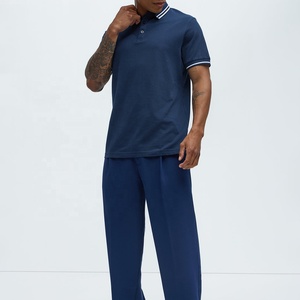 Polo pour homme bleu marine à manches courtes en coton piqué respirant, couleur unie, tricoté, coupe classique, vente en gros - Product Image 5