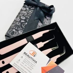 Pince à épiler à plasma noire enduite de couleur pêche Conception de coupe de lèvres en acier inoxydable Pince à épiler à extension de cils LOGO personnalisé - Product Image 2