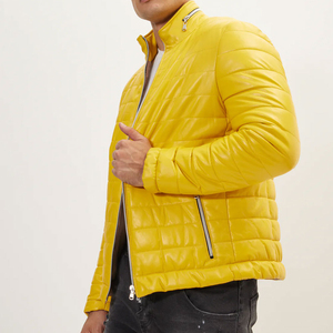 Luxury Men Genuine Leather Puffer Jacket <b>Waterproof</b> Breathable Thermal Winter Coat Custom Logo Wholesale Outdoor Apparel Front - Product Image 3