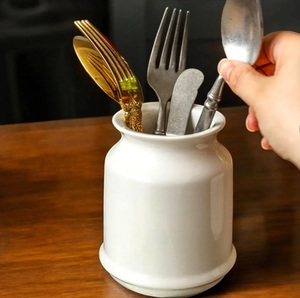Classic Ceramic <b>Utensil</b> <b>Holder</b> Glossy Smooth Finish Wide Mouth Design Sturdy Heat Resistant <b>Kitchen</b> Counter Storage Organizer - Product Image 2