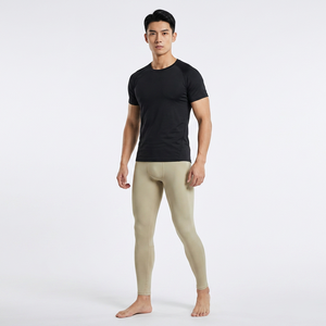 Leggings de compression pour homme, longueur intégrale, couleur unie, taille élastique, matière Spandex Nylon - Product Image 5