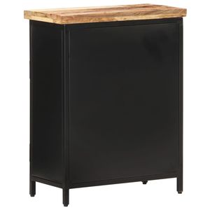 Buffet moyen noir avec bois de manguier brut naturel et fer forgé pour meubles de salon - Product Image 4