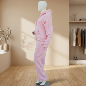 Baby <b>Pink</b> Women Sporty Tracksuit Full Zip <b>Hoodie</b> Sweatsuit 100% Organic Cotton Fleece 360 Grams Soft Touch Custom Logo Regular - Product Image 2