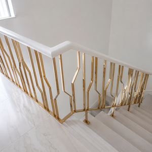 Champagne Gold Geometric Stair <b>Railing</b> With White Handrail Modern Indoor Balustrade For Luxury Villa Stairs - Product Image 1
