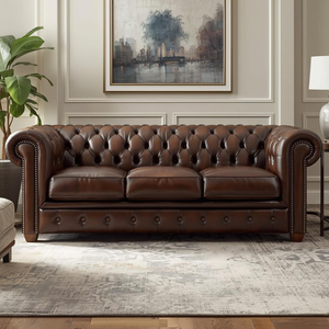 Sofá Chesterfield de Cuero Marrón Vintage de 3 Plazas con Tapizado Profundo y Brazos Enrollados, Sofá Clásico para Sala de Estar, Oficina, Vestíbulo de Hotel - Product Image 1