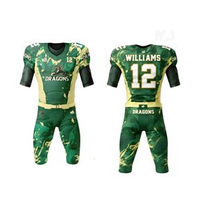 Maillot de football américain unisexe pour adultes en polyester respirant de qualité supérieure, logo de l'équipe des dragons brodé sur mesure et nom du joueur, ensemble complet - Product Image 2